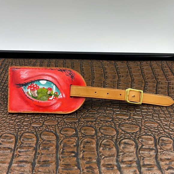 Hand Painted Vintage Louis Vuitton Leather Bag Tag /  Evil Eye 🧿 Talisman - Picture 5 of 11